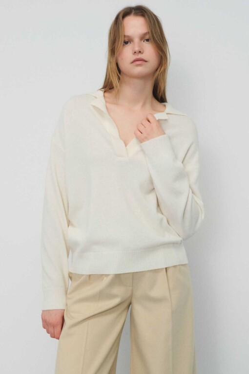 Cream Polo Neck Women's Sweater 