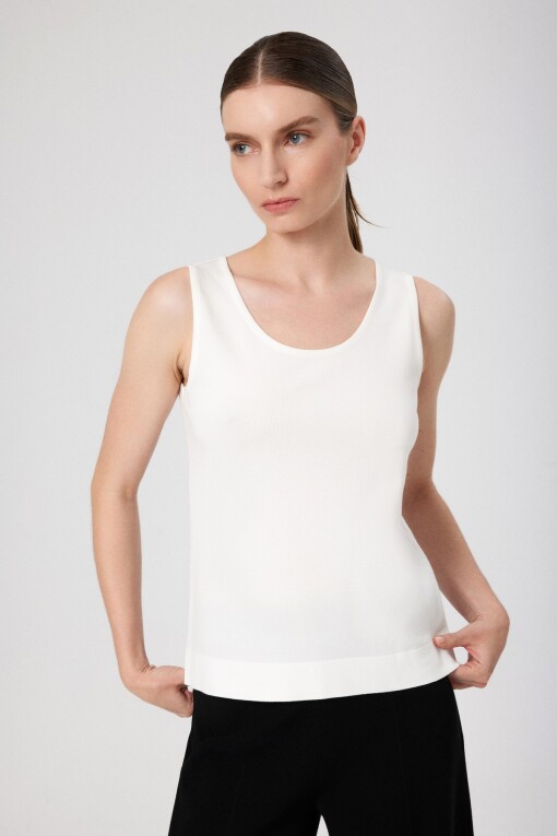 Ecru Round Neck Sleeveless Women's Tank Top 