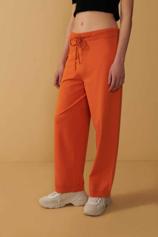 Orange Lace Up Loose Trousers - 1