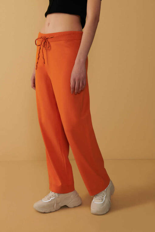 Orange Lace Up Loose Trousers - 2