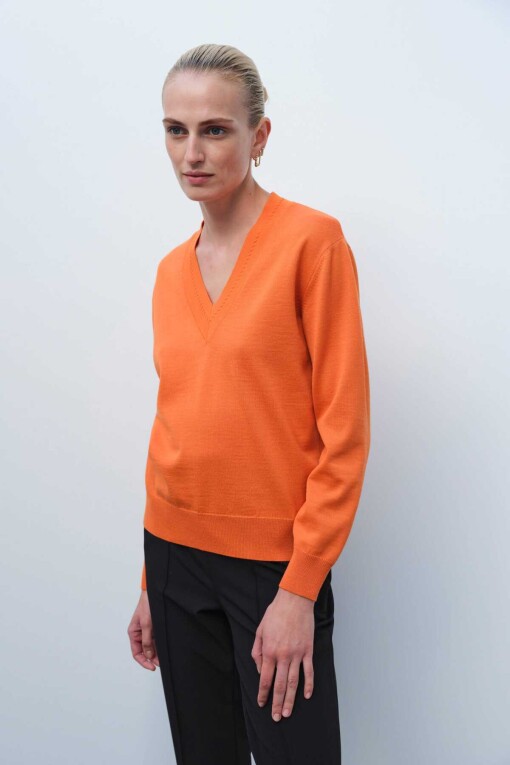 Orange V Neck Women’s Sweater 