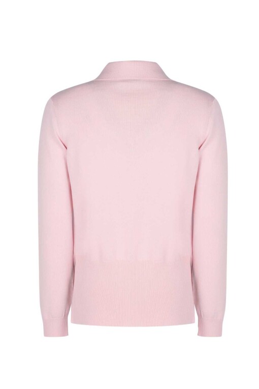 Pink Polo Collar Sweater with Tie Front - 5