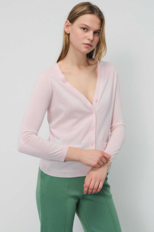 Pink V Neck Women’s Cardigan 