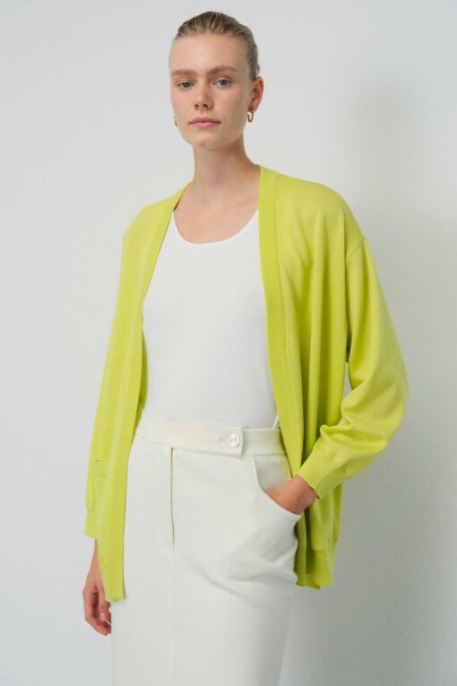 Pistachio Green Pocket Detailed Women's Cardigan 