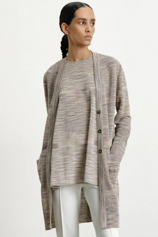 Pocket Long Pink Knit Women’s Cardigan 