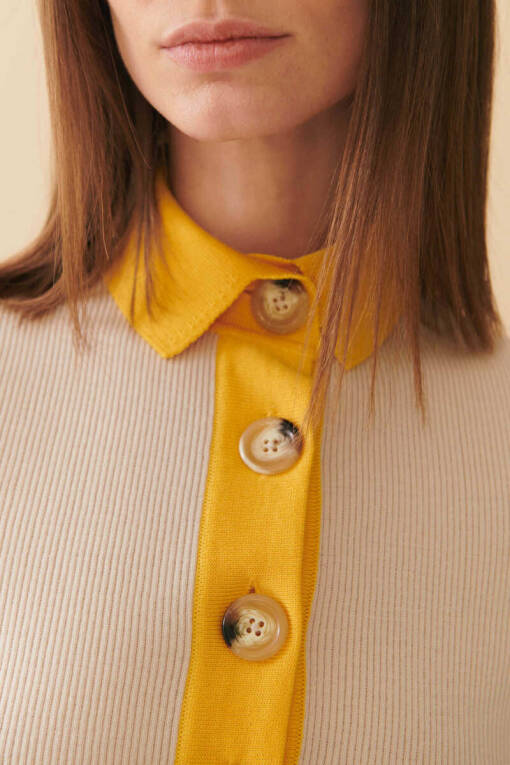 Polo Collar Stone Color Sweater - 2