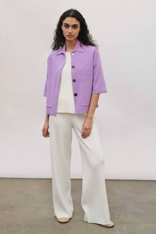 Polo Neck Cardigan in Lilac - 1
