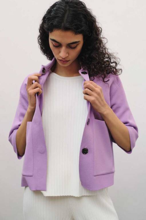 Polo Neck Cardigan in Lilac - 2