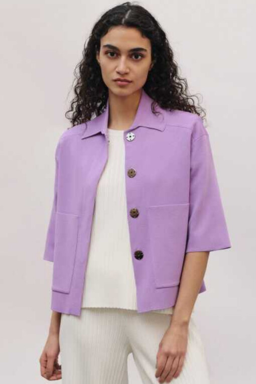 Polo Neck Cardigan in Lilac - 1