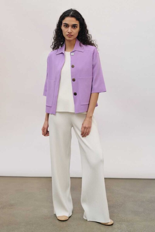 Polo Neck Cardigan in Lilac - 3