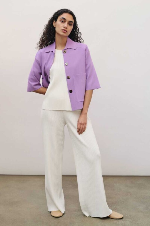 Polo Neck Cardigan in Lilac - 4