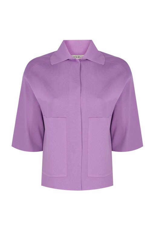 Polo Neck Cardigan in Lilac - 6