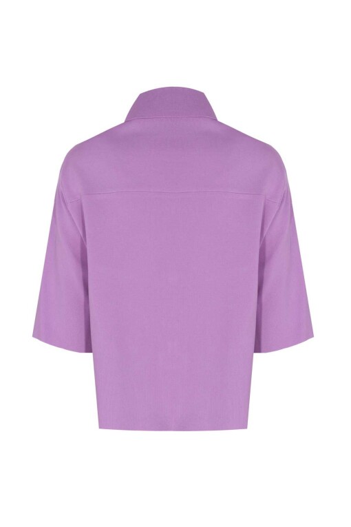 Polo Neck Cardigan in Lilac - 7