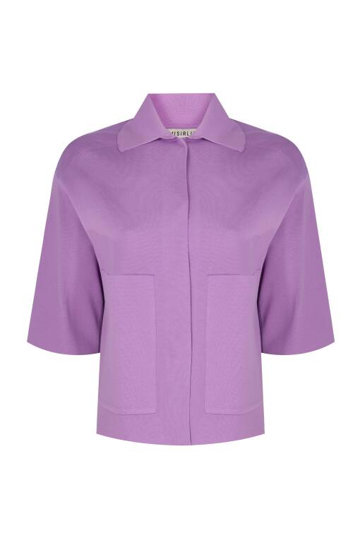 Polo Neck Cardigan in Lilac - 5