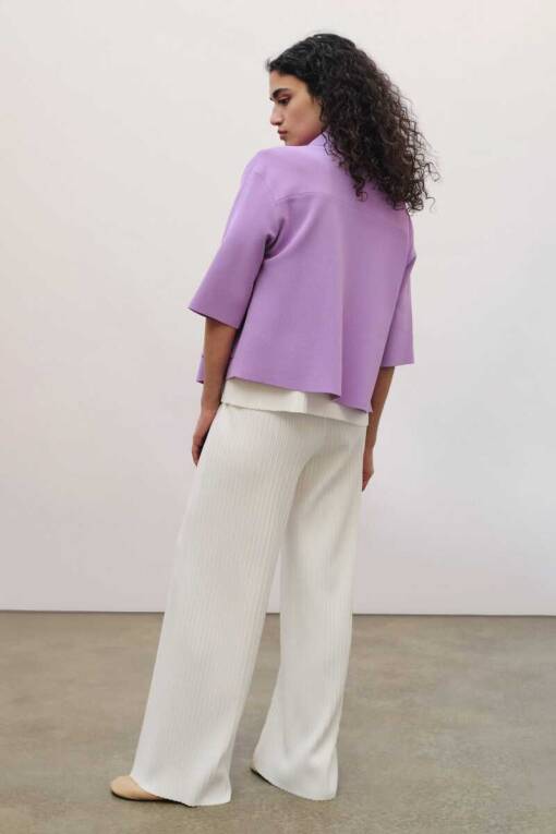 Polo Neck Cardigan in Lilac - 4