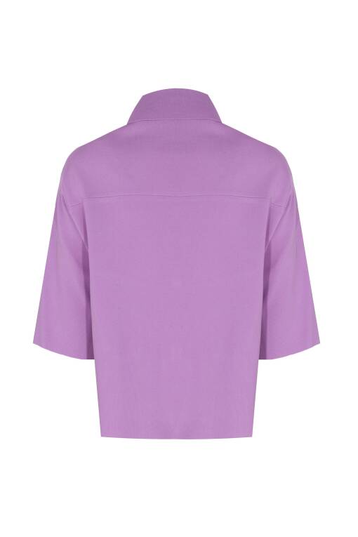Polo Neck Cardigan in Lilac - 6