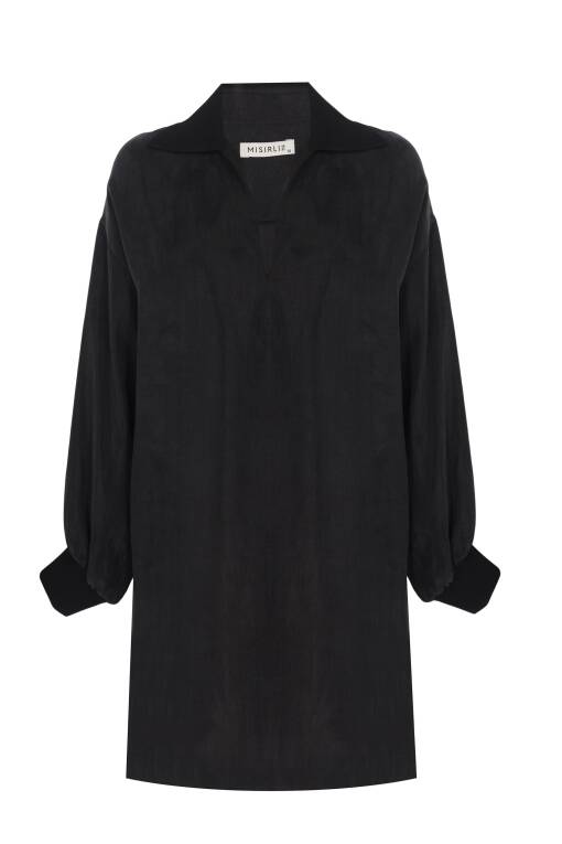 Polo Neck Midi Dress in Black - 4