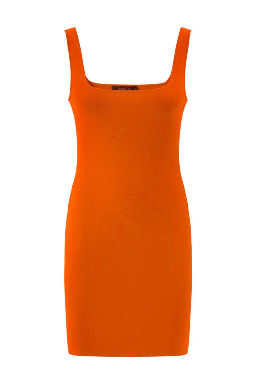 Orange Square Collar Dress - 4
