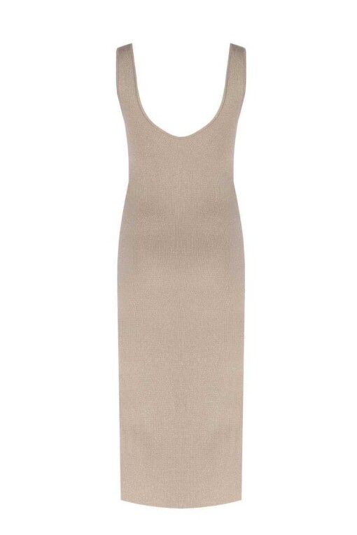 Beige Dress with Thick Straps and Glitter Detail - 5