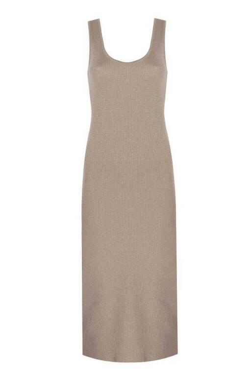 Beige Dress with Thick Straps and Glitter Detail - 4