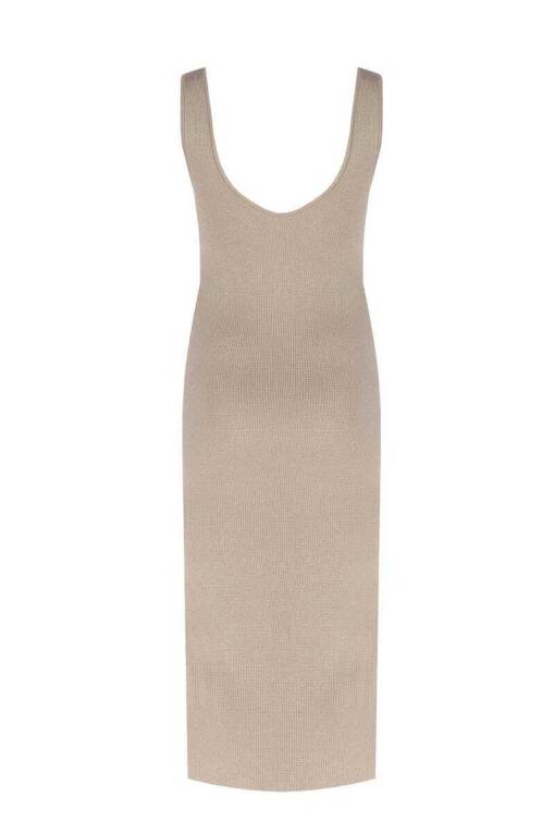 Beige Dress with Thick Straps and Glitter Detail - 5