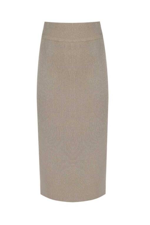 Beige Midi Skirt with Slit Detail - 4