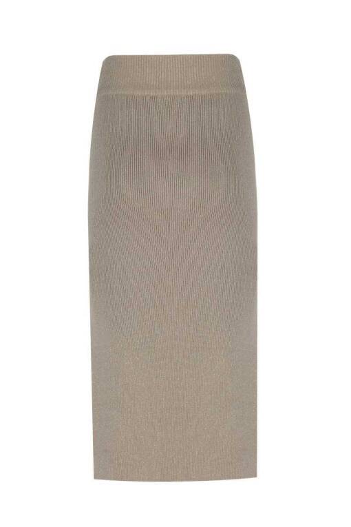 Beige Midi Skirt with Slit Detail - 5