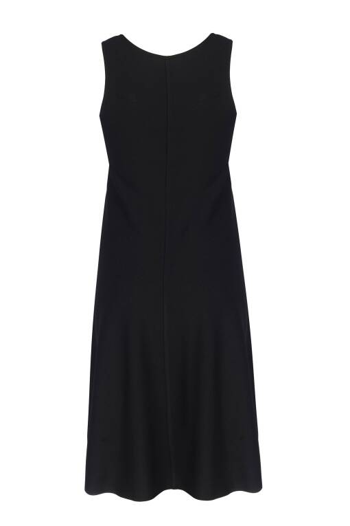 Black Knitwear Dress with Thick Straps - 6