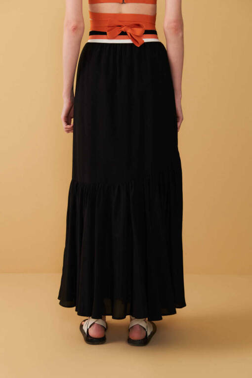 Black Knitwear Long Skirt with Belt - 3