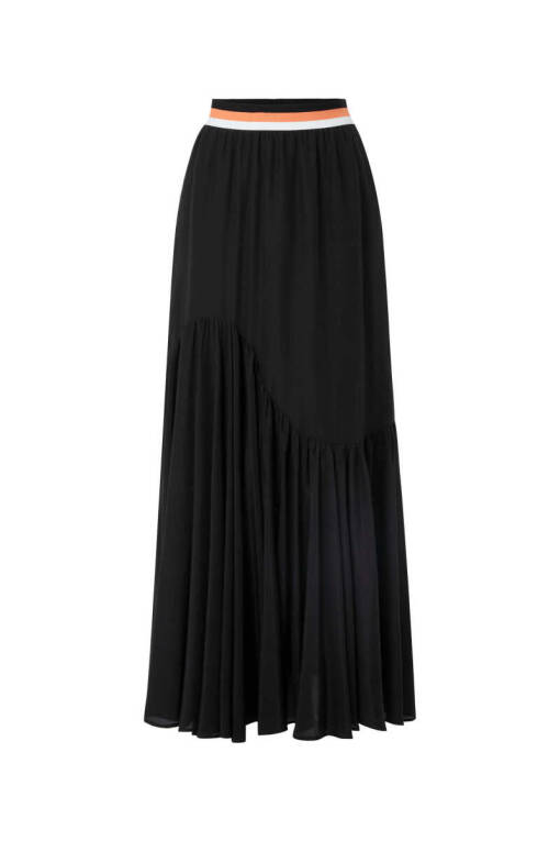 Black Knitwear Long Skirt with Belt - 4