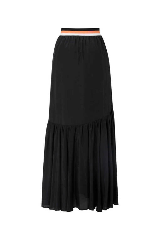 Black Knitwear Long Skirt with Belt - 5