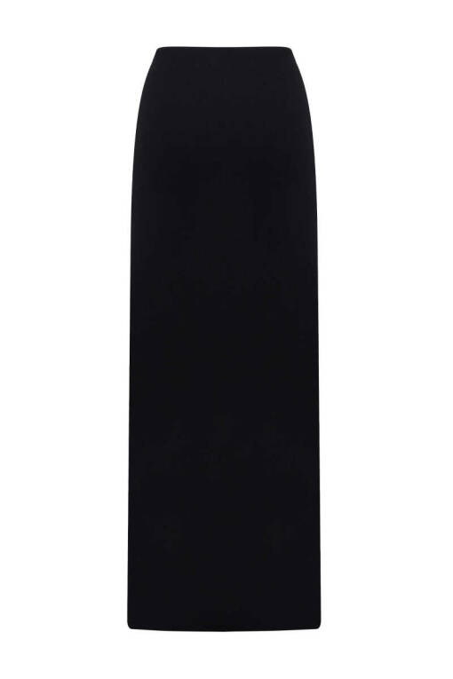 Black Knitwear Skirt with Deep Slits - 5