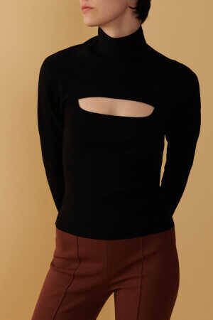 Black Knitwear Sweater with Cleavage - 6