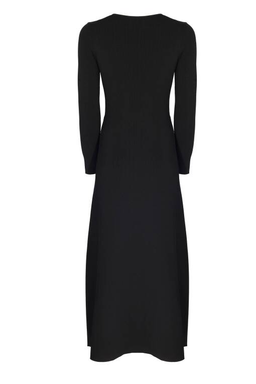 Black Long Knitwear Dress with Collar Detail - 5
