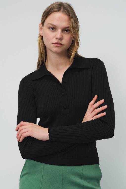 Black Mabel Polo Sweater - 2