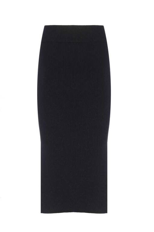 Black Midi Skirt with Slit Detail - 5
