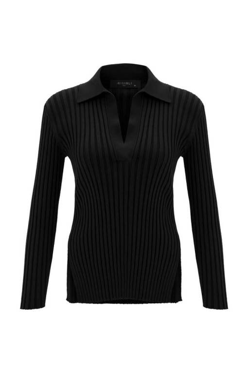 Black Polo Rib Sweater - 5