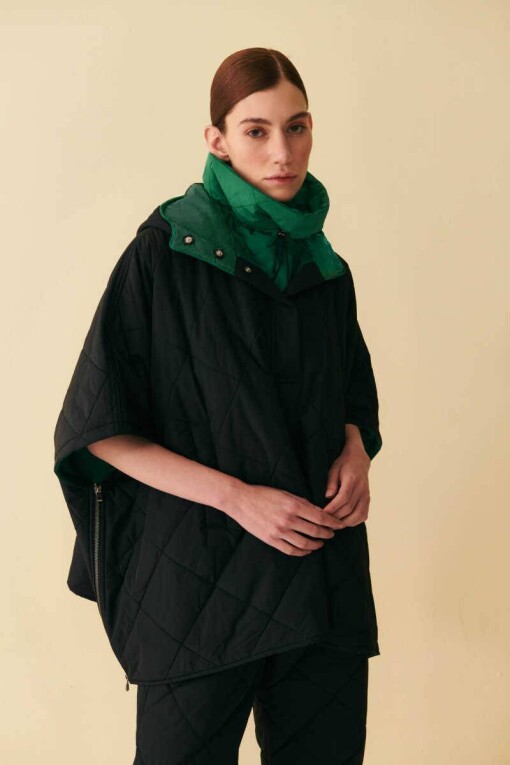 Black Quilted Poncho 