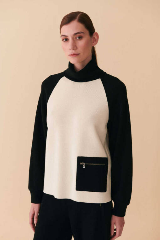 Black Sweater with Pocket Detail - 1