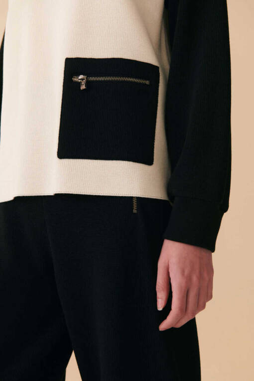 Black Sweater with Pocket Detail - 3