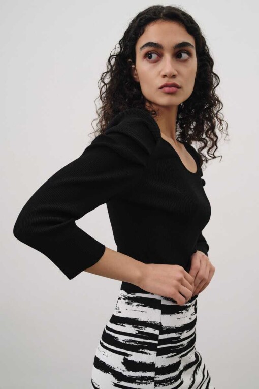 Black Sweater with Shoulder Detail - 1