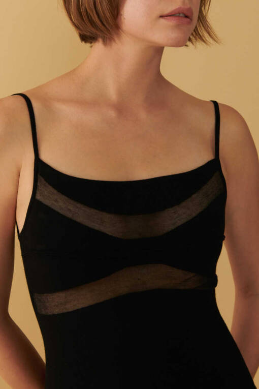 Black Transparent Detailed Strappy Dress - 4