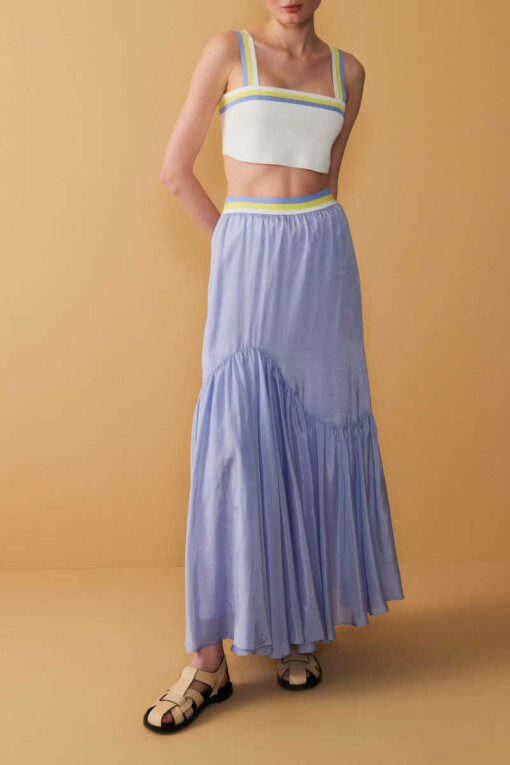 Blue Knitwear Long Skirt with Belt 