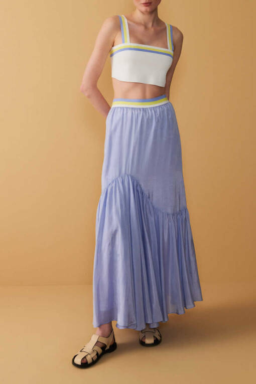 Blue Knitwear Long Skirt with Belt - 1