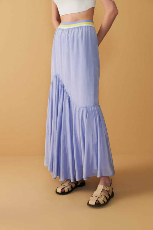 Blue Knitwear Long Skirt with Belt - 4