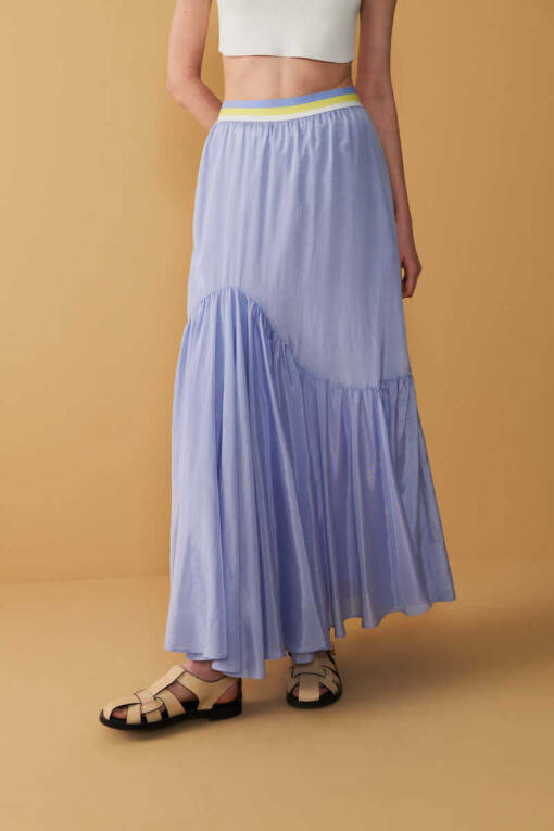 Blue Knitwear Long Skirt with Belt - 5