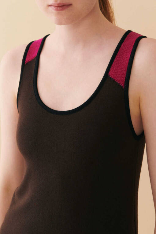 Brown Tricot Undershirt, Wide Collar Shoulder Detail - 3