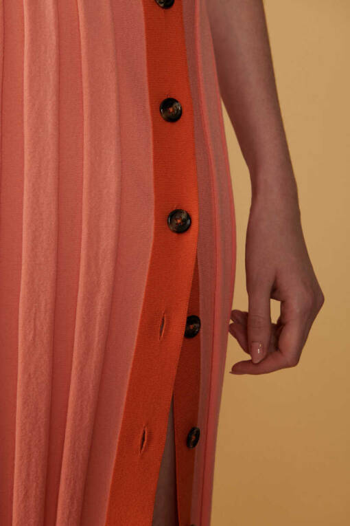Button Slit Striped Pink Skirt - 3