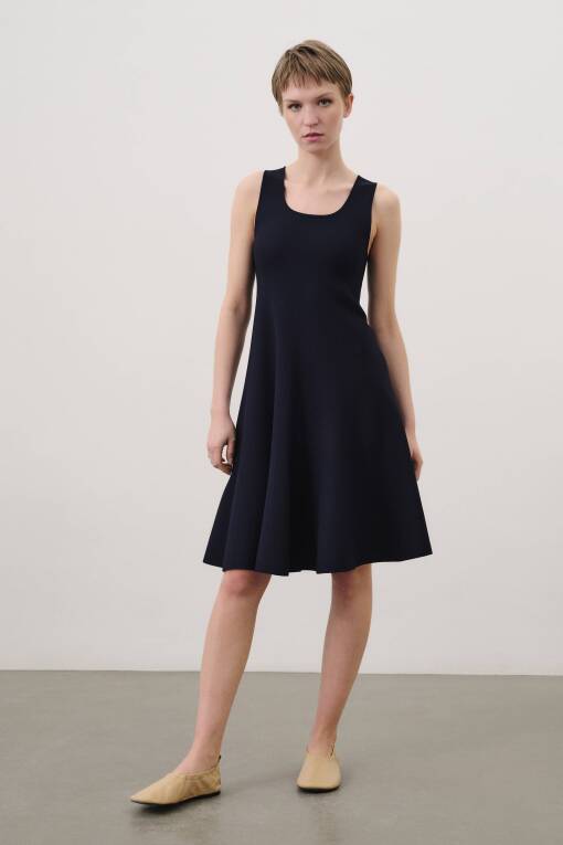 Dark Blue Sweater Dress with Thick Straps - 1