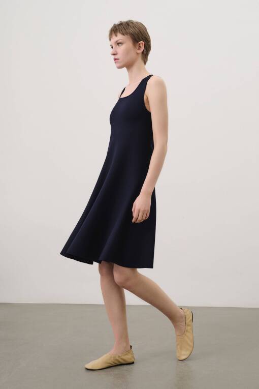 Dark Blue Sweater Dress with Thick Straps - 2